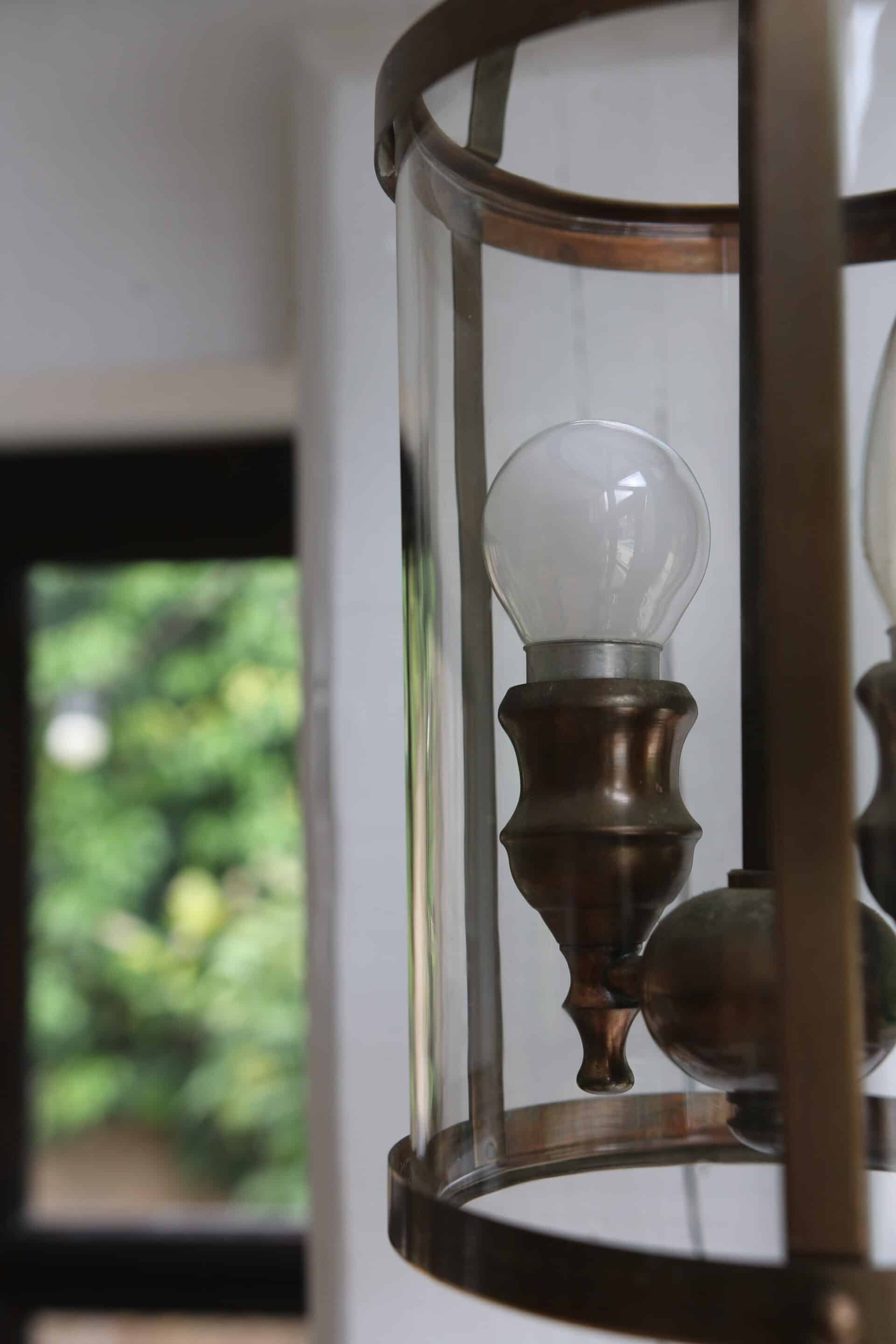 Brass lantern for vestibule with 2 candle holders