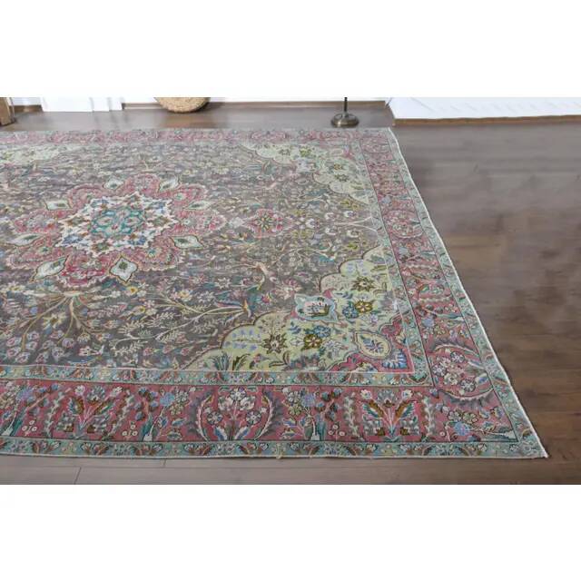 1970s Vintage Persian Handmade Wool Cotton Brown Area Rug 300x386