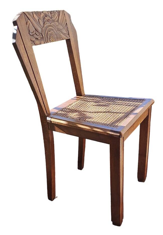 Art deco style chairs carved varnished wood honey brown color 1940
