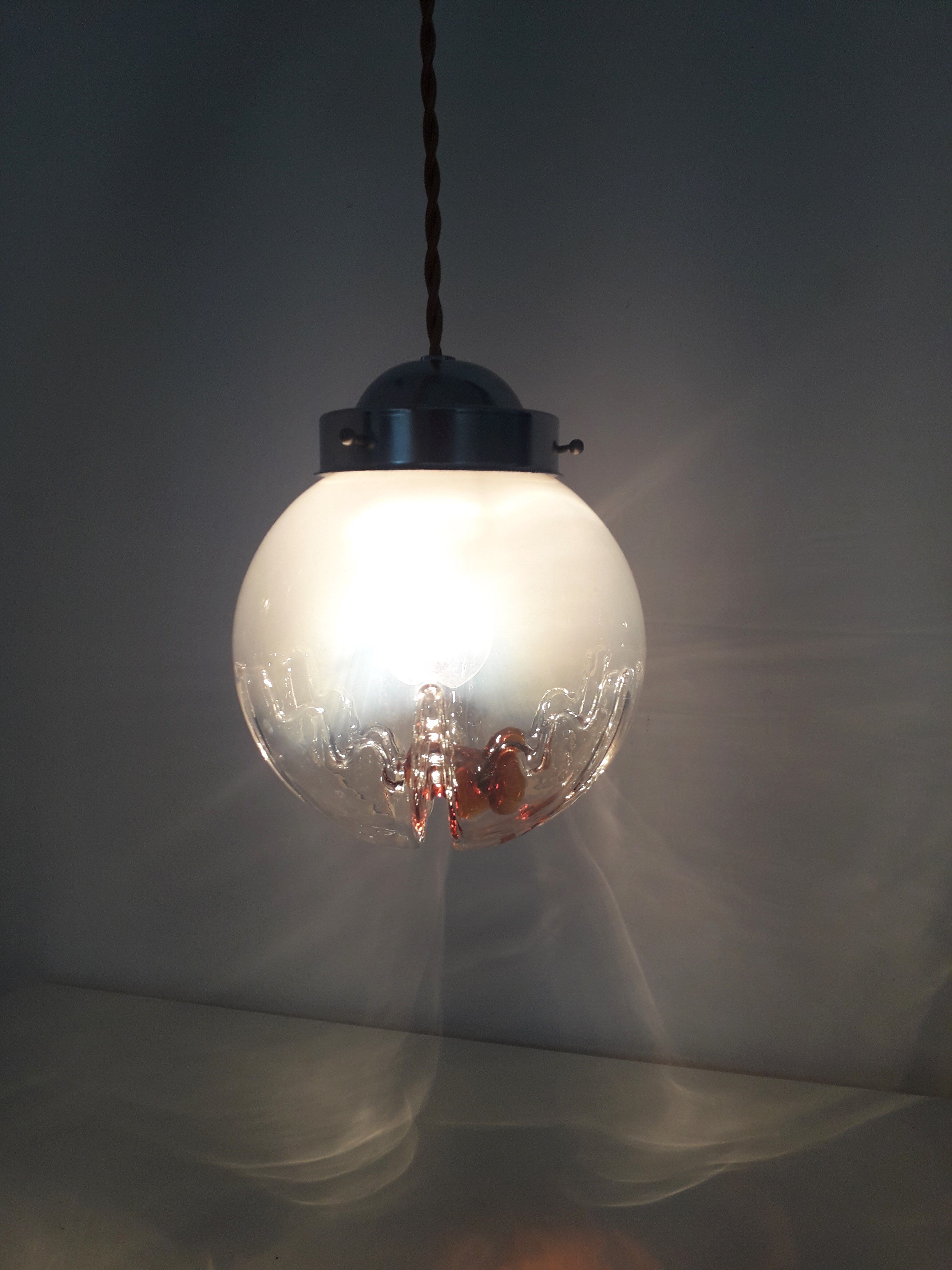 Vintage pendant lamp - Globe glass Mazzega Murano - 70s