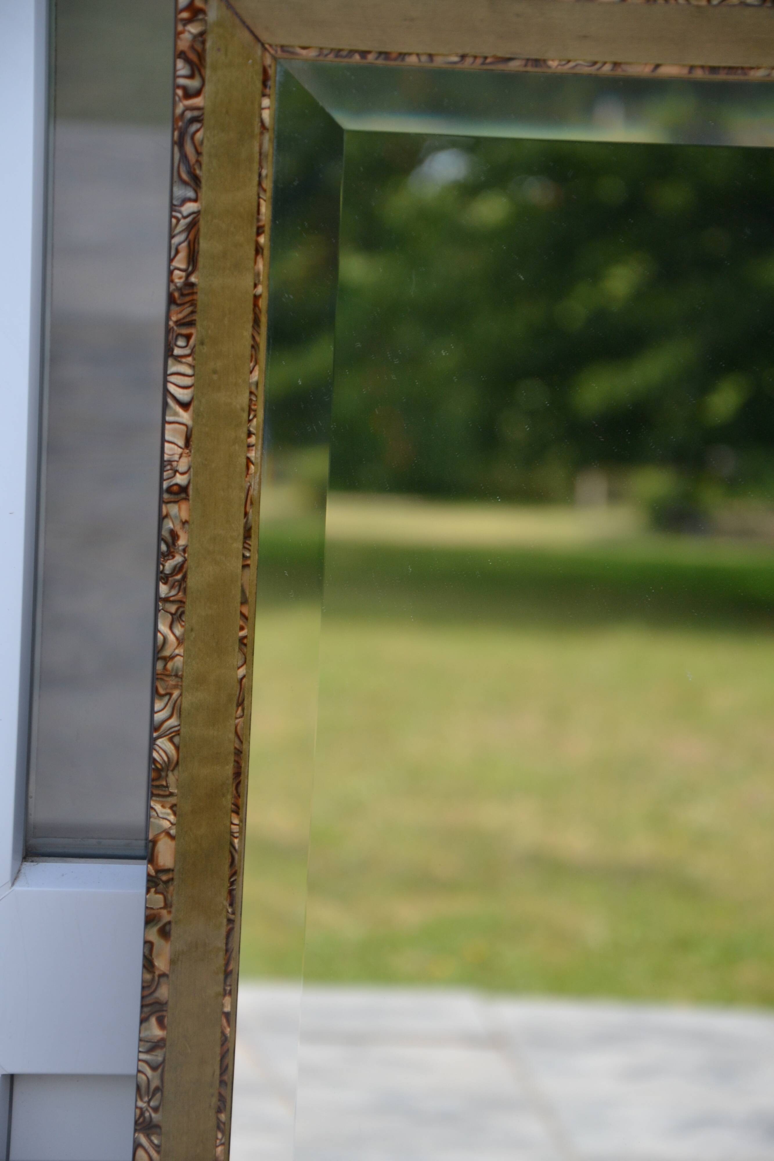 Large khaki beveled mother-of-pearl mirror from the 70s/80s