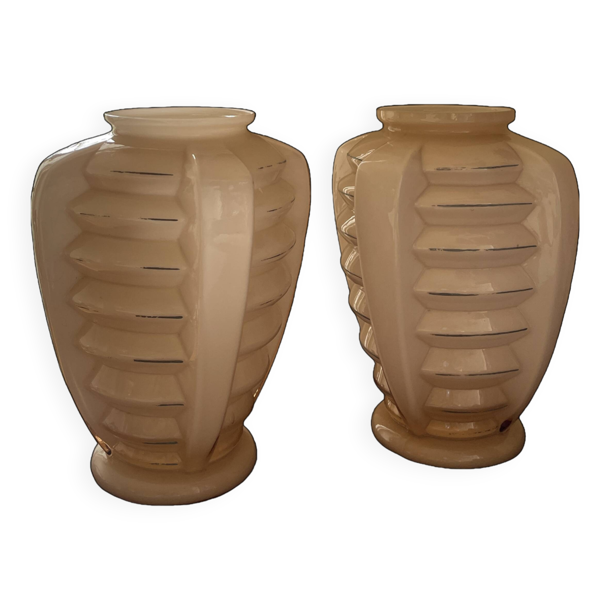 2 light pink opaline vases, art deco style
