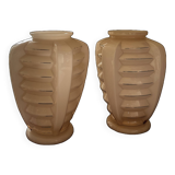 2 light pink opaline vases, art deco style