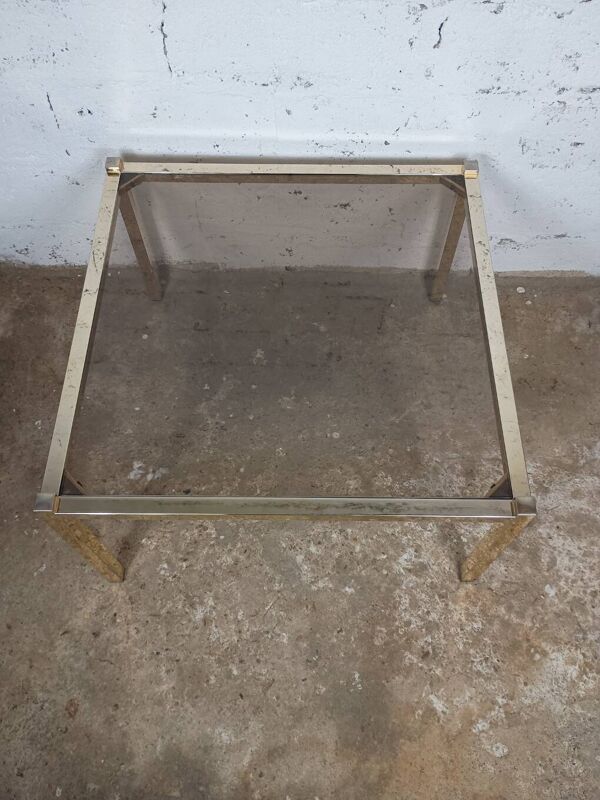 Table basse carrée chrome doré verre fumé années 70