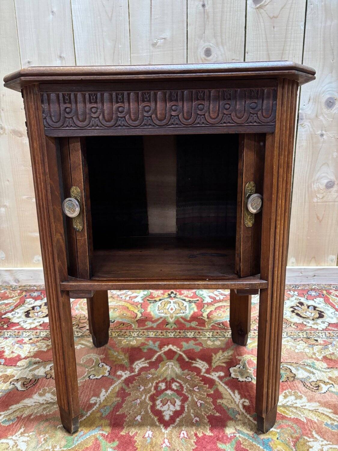 Antique bedside table in solid oak