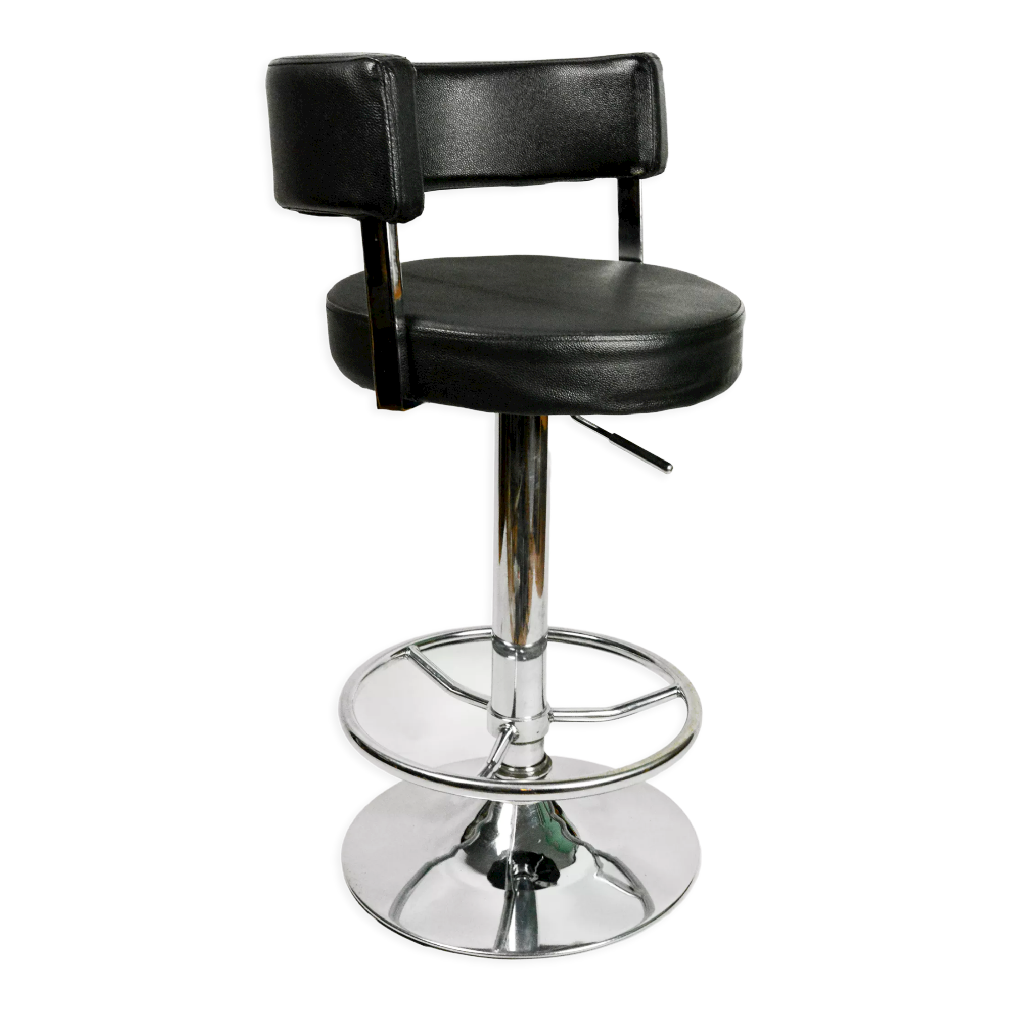 Bar stool black, eco-leather, Germany 90s