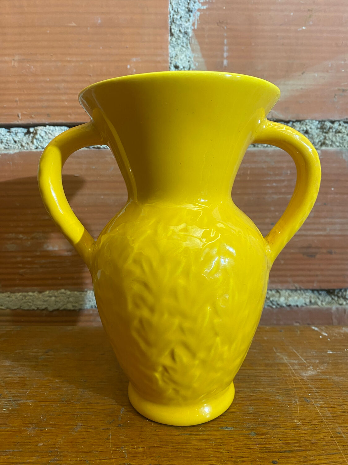 Antique Vase with Handles Yellow Ceramic Vintage Decoration #C605