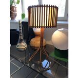 Vintage rattan tripod lamp