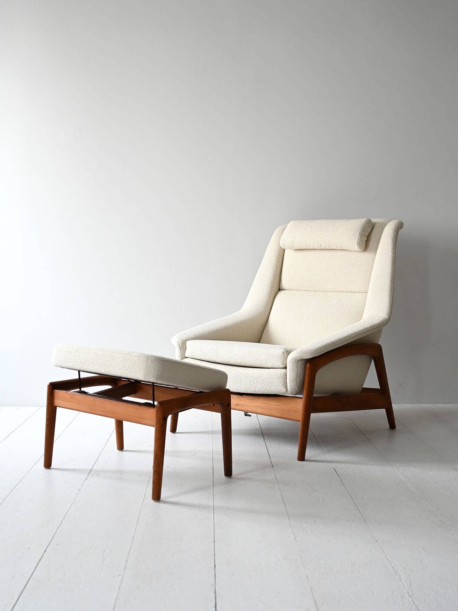 1950s/60s Scandinavian teak lounge chair with ottoman