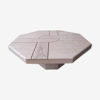 Octagonal marble travertine stone coffee table