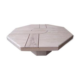 Octagonal marble travertine stone coffee table