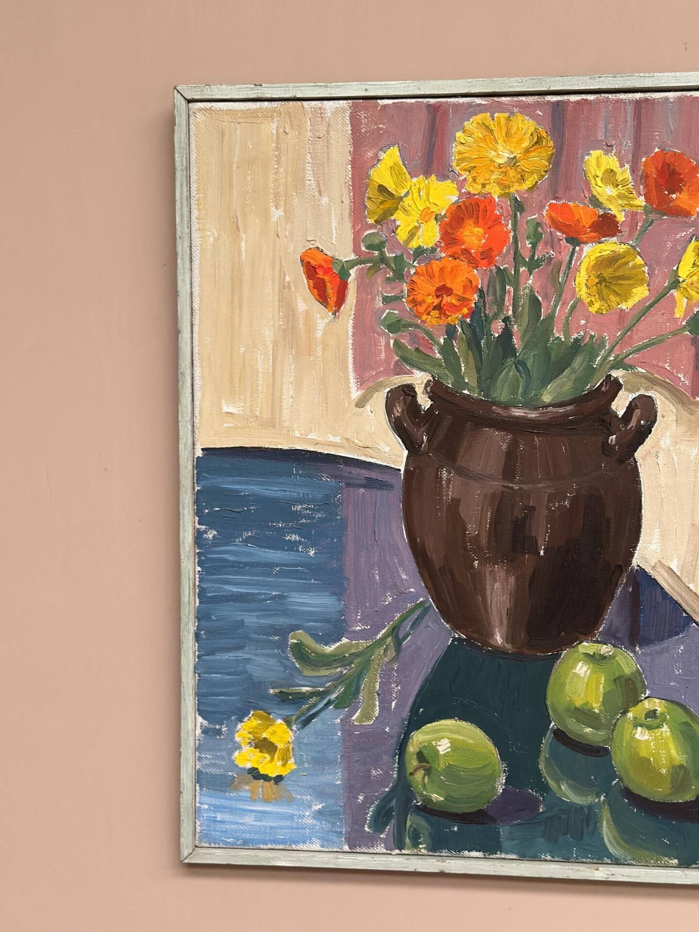 Swedish Oil on Canvas – “Apples and Flowers” – Vintage & Framed