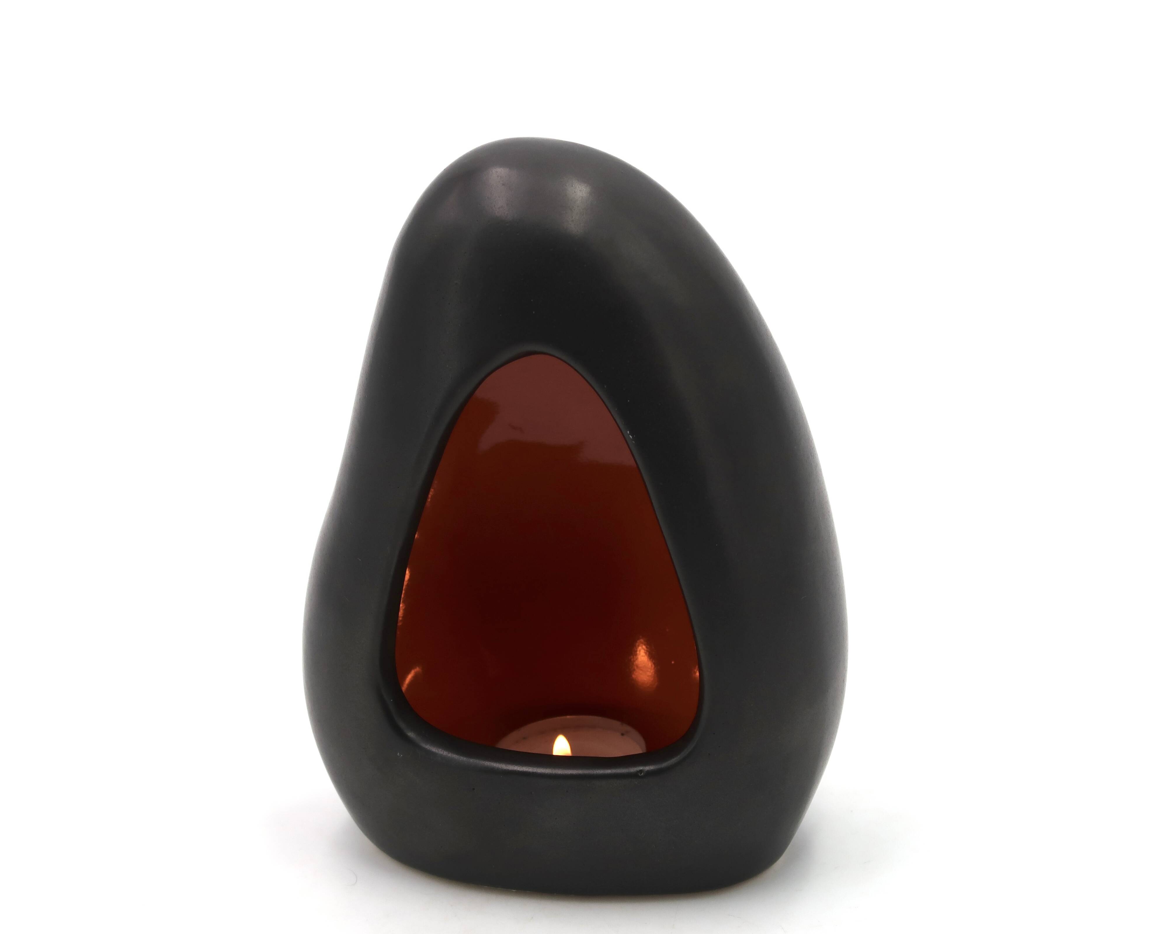 Free-form black signed candle holder, 1960s