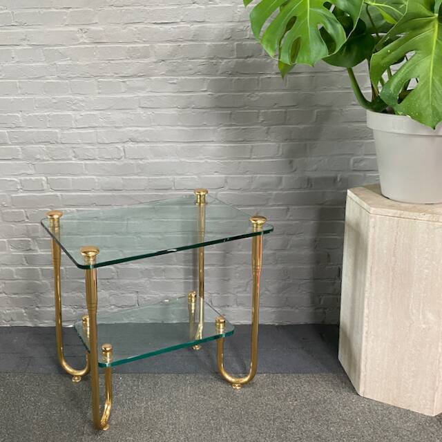 Hollywood regency gold plated & glass side table