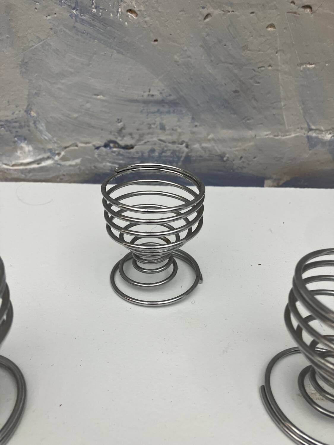 4 vintage stainless steel spiral egg cups from 1970