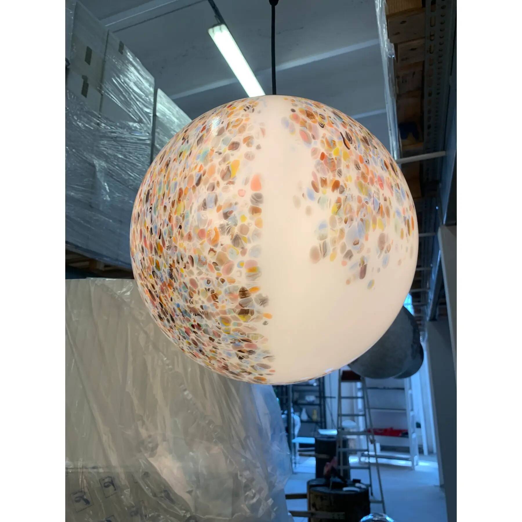 Contemporary Murano-Style Milky-White Glass Sphere with Multicoloured Murrine