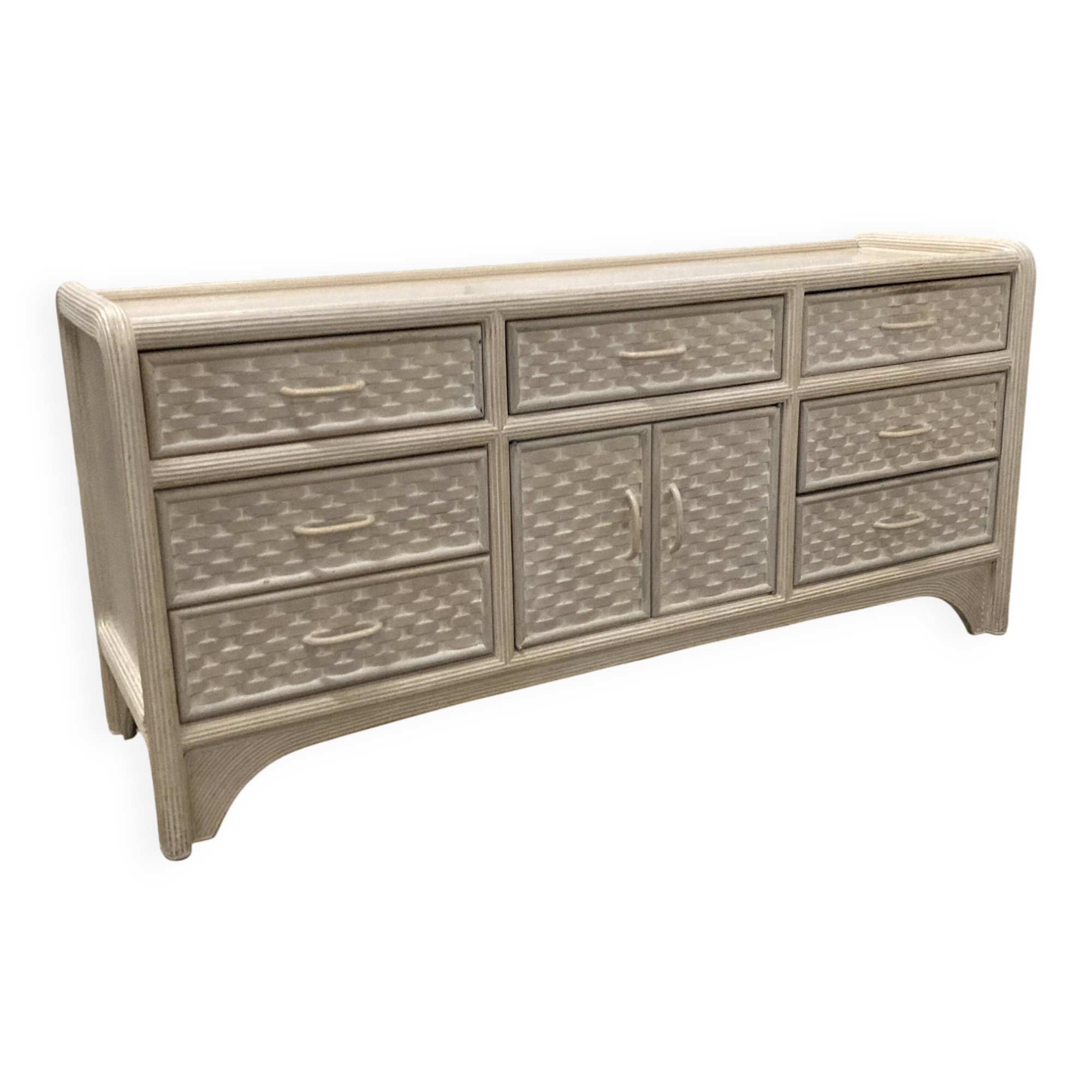 White wash sideboard made of woven rattan/bamboe, '70