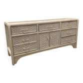 Buffet blanc en rotin/bambou tissé, années 70