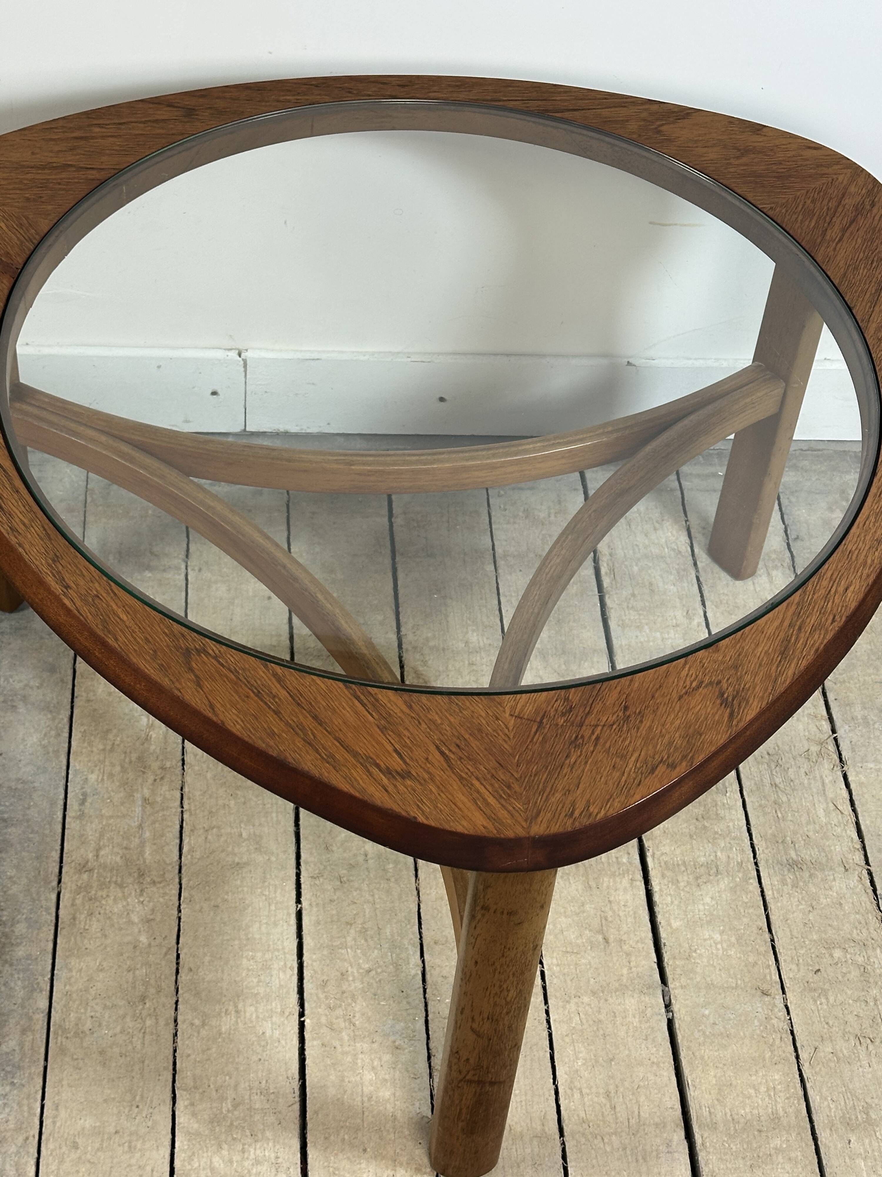 Tricester coffee table by Nathan in teak and glass 1970
