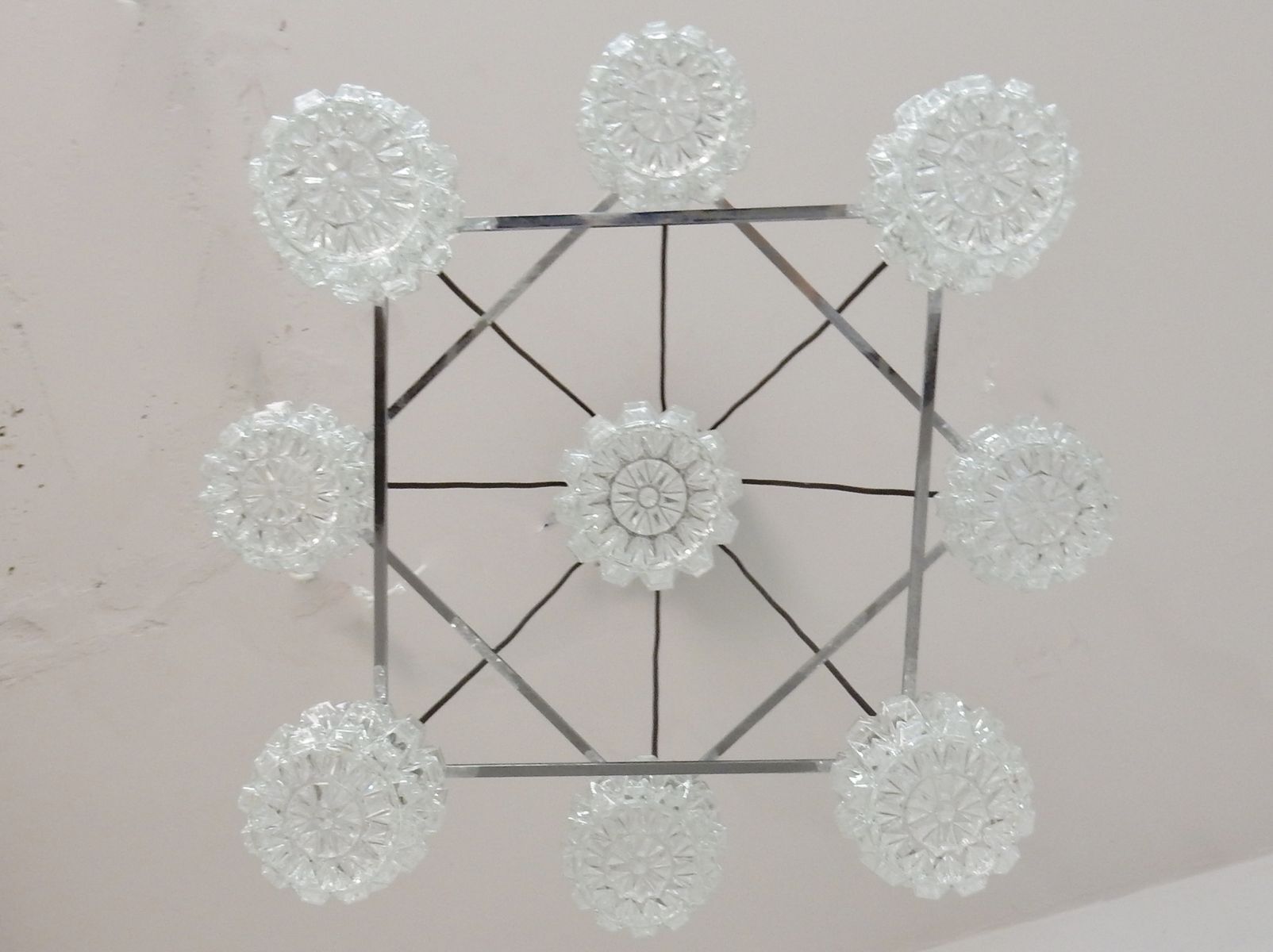 1970s glass and chrome chandelier