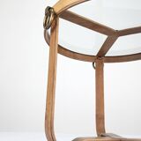 Table basse en laiton et cuir surpiqué