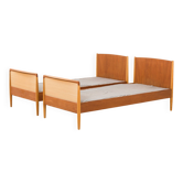 Danish modern teak, oak and cane beds in Hans Wegner style, set of 2 1960s
