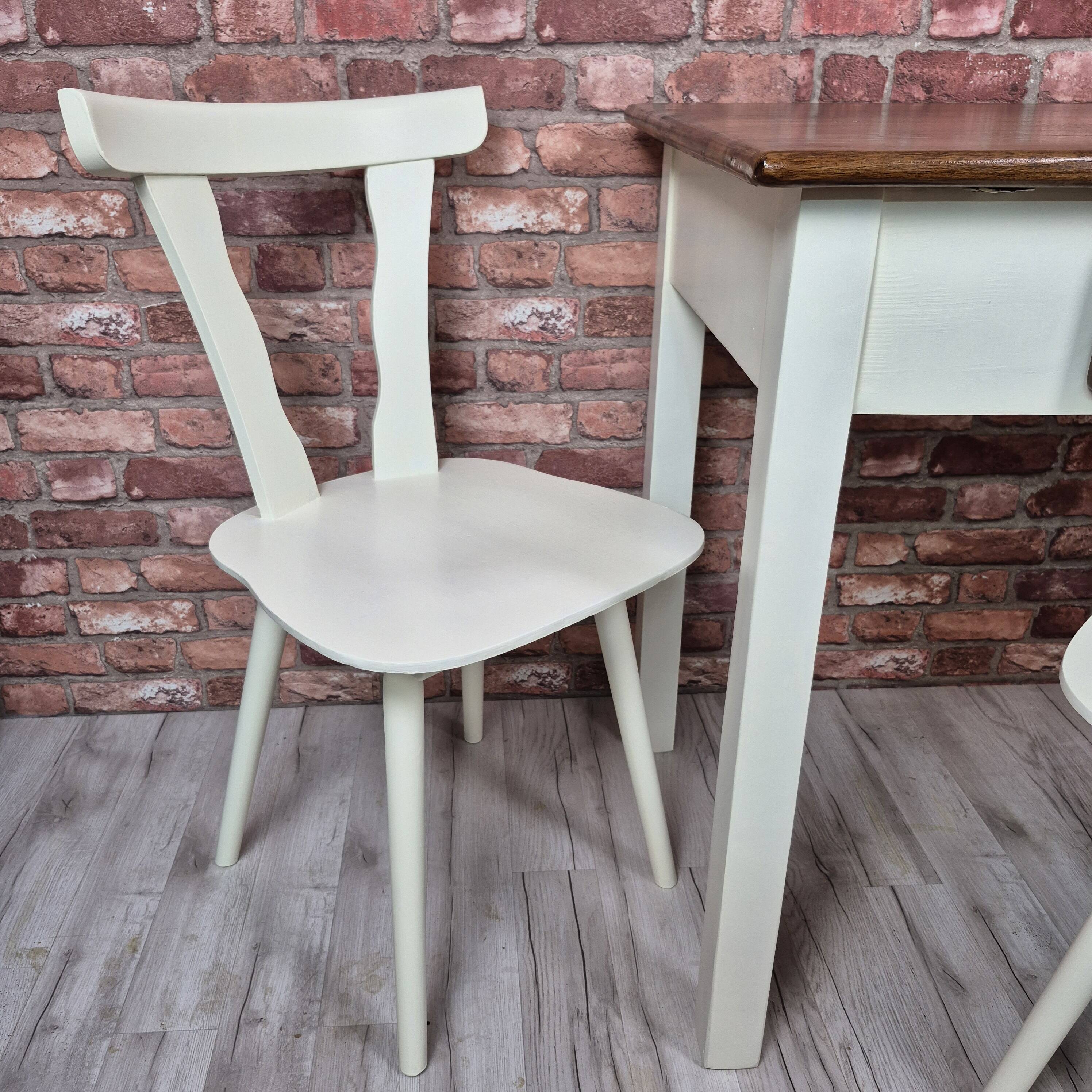 Upcycled Vintage Kitchen Dining Set Table and 2 Chairs - Cream and Walnut