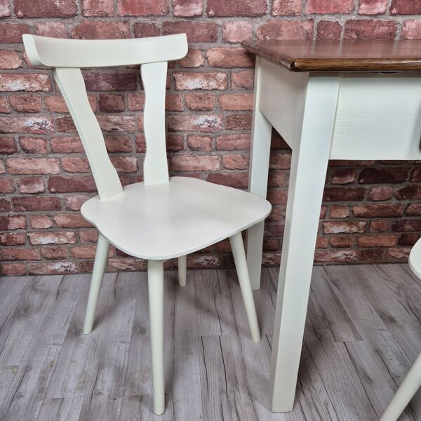 Ensemble de salle à manger vintage recyclé avec table et 2 chaises - Crème et noyer