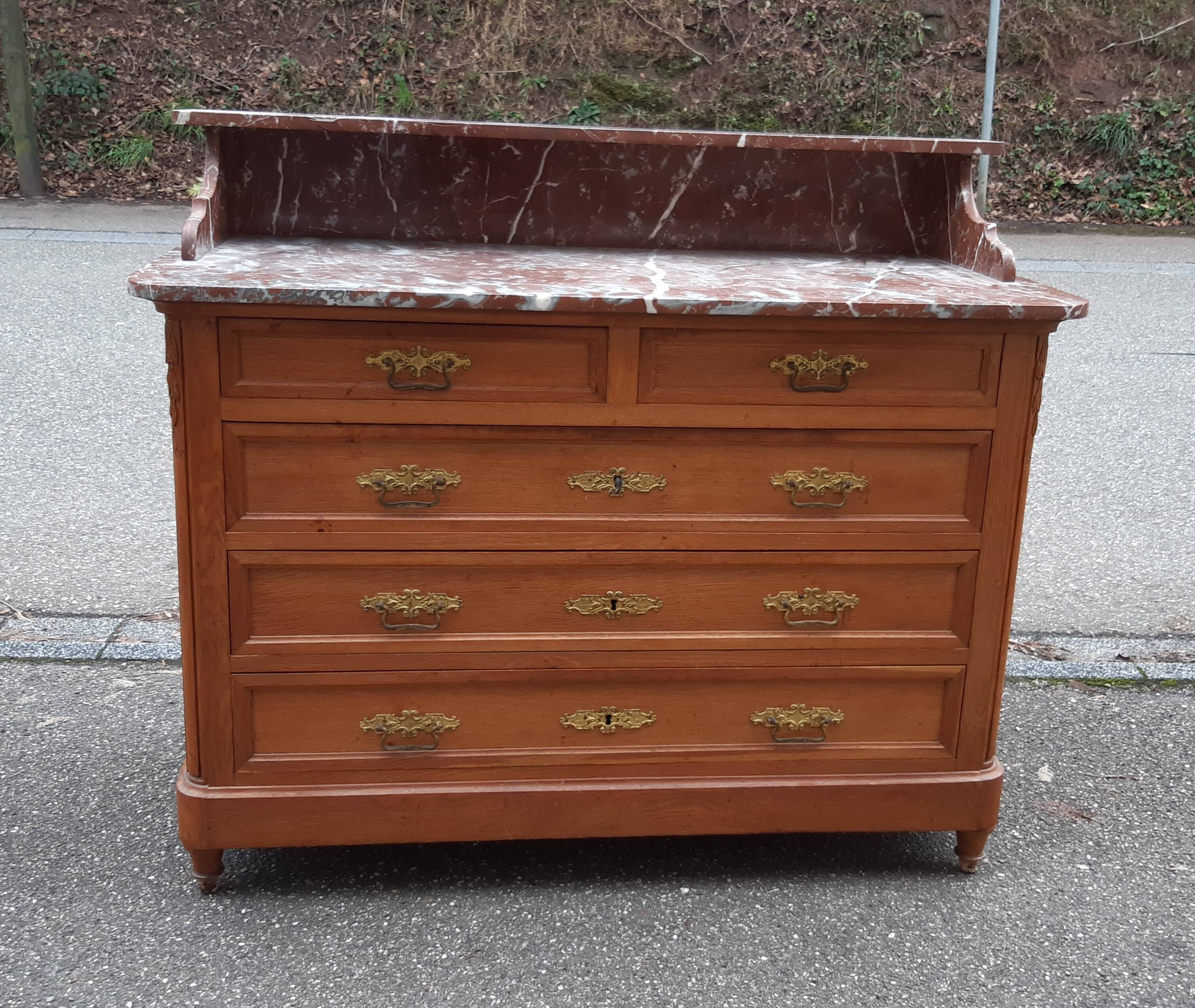 Oak and marble chest of drawers