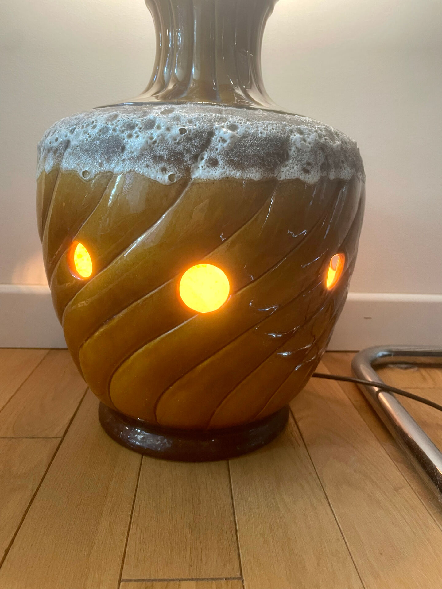 Mid-century perforated ceramic lamp