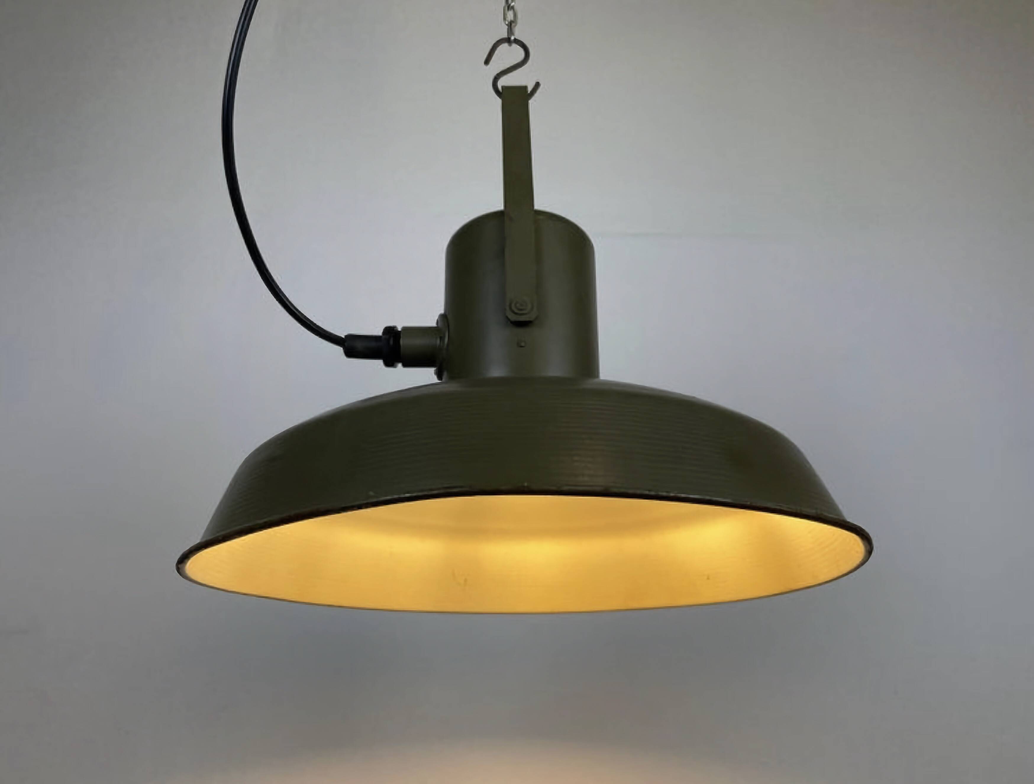 Vintage Green Army Pendant Lamp, 1960s