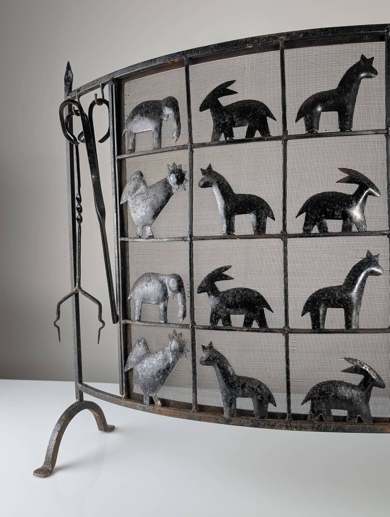 Atelier Marolles Wrought Iron Animal Fire Screen 1950s