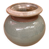 Ancien vase boule en grès émaillé gris beige vintage
