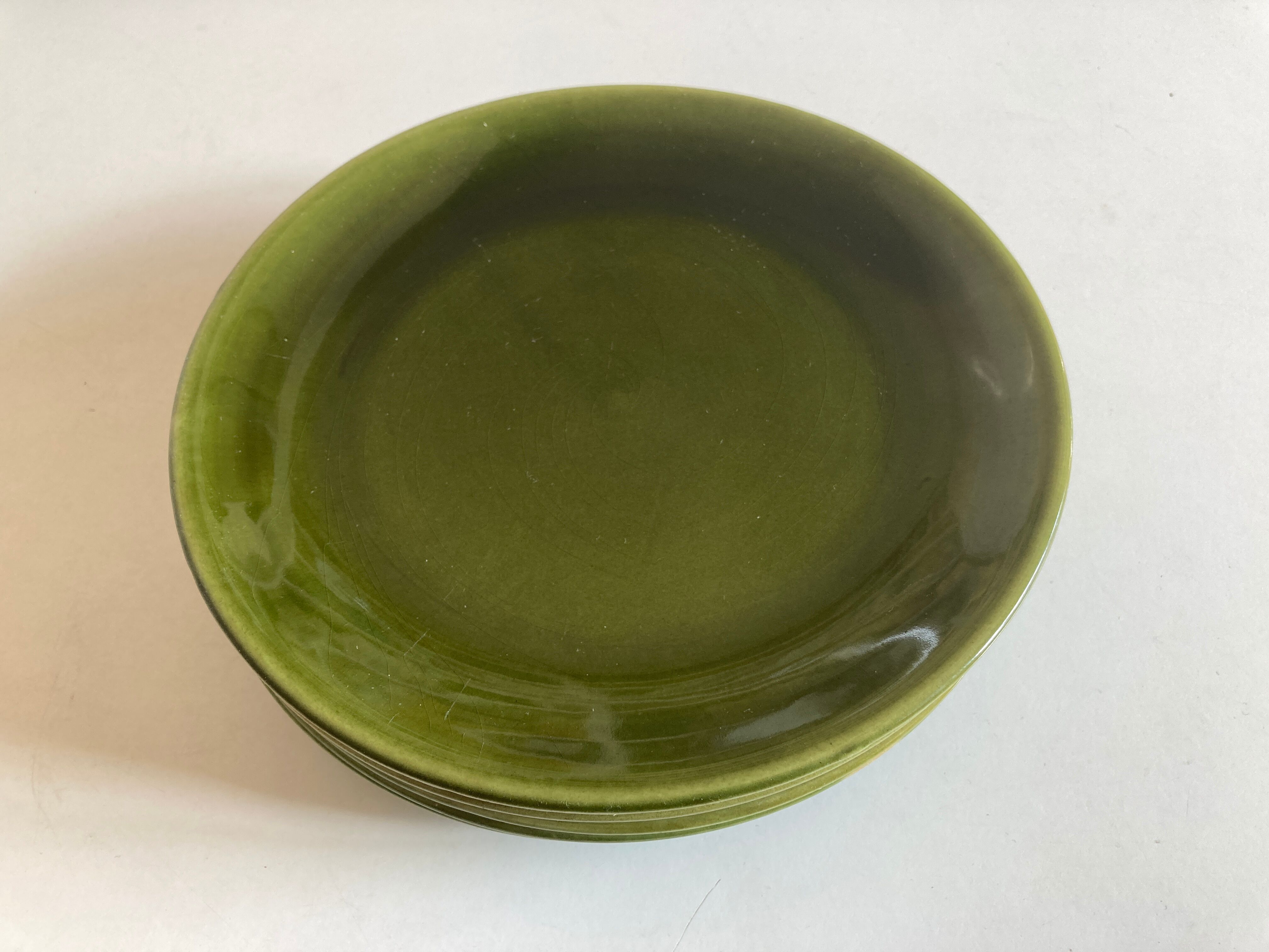 set of 6 flat plates 1960 in green faience