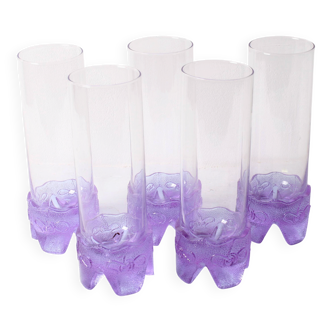 Set of 5 Vintage Lilac Tumblers / LACS Kristallglas / Italy / 1970s