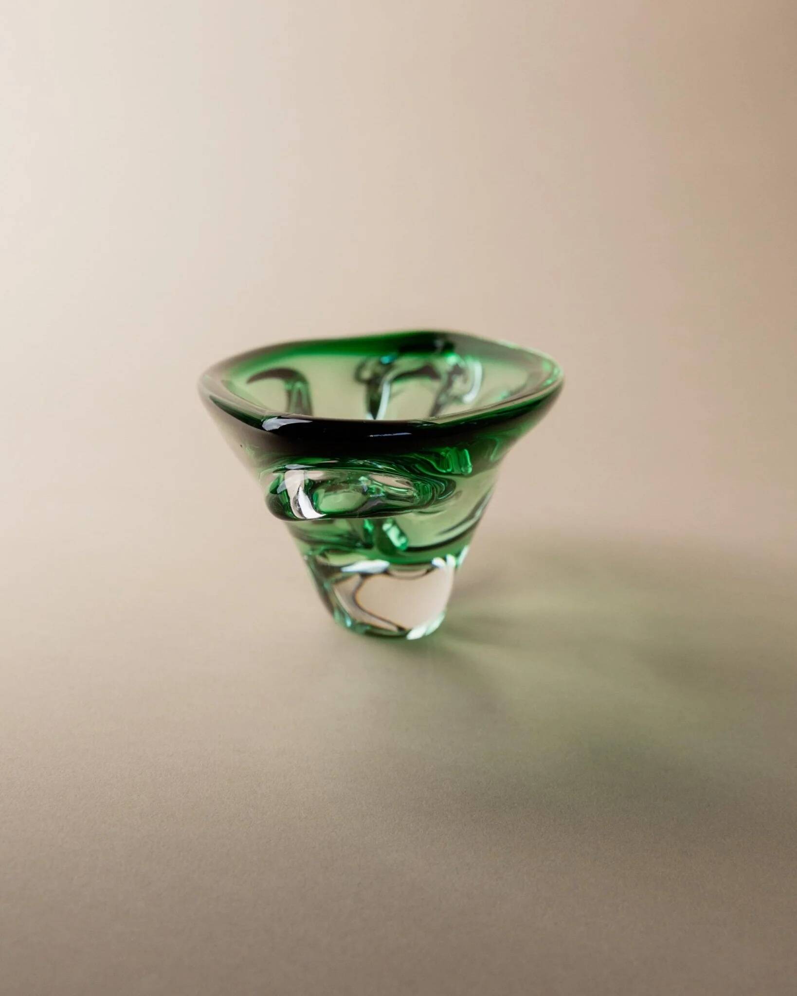 Green Murano Glass Bowl, Hand-Blown Italian 1970s Vide Poche with Organic Shape