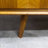 French wardrobe with tapered legs, 3 doors, 1 mirror (27*130), and 1 drawer.