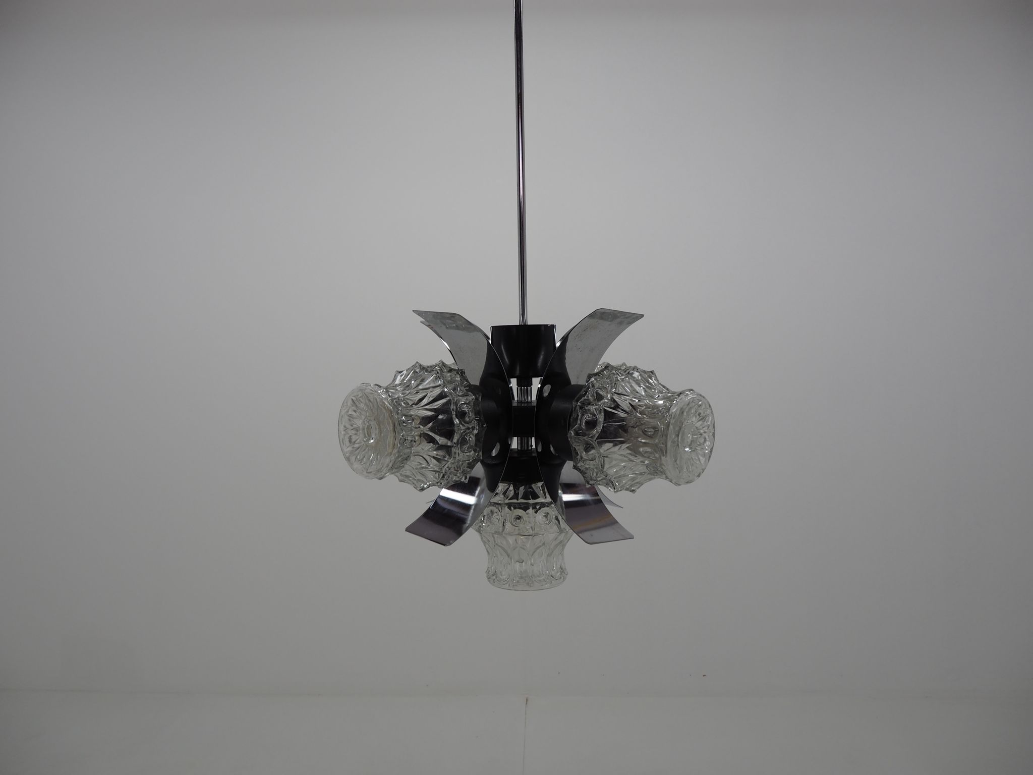 Chrome and glass chandelier, Czechoslovakia, 1960