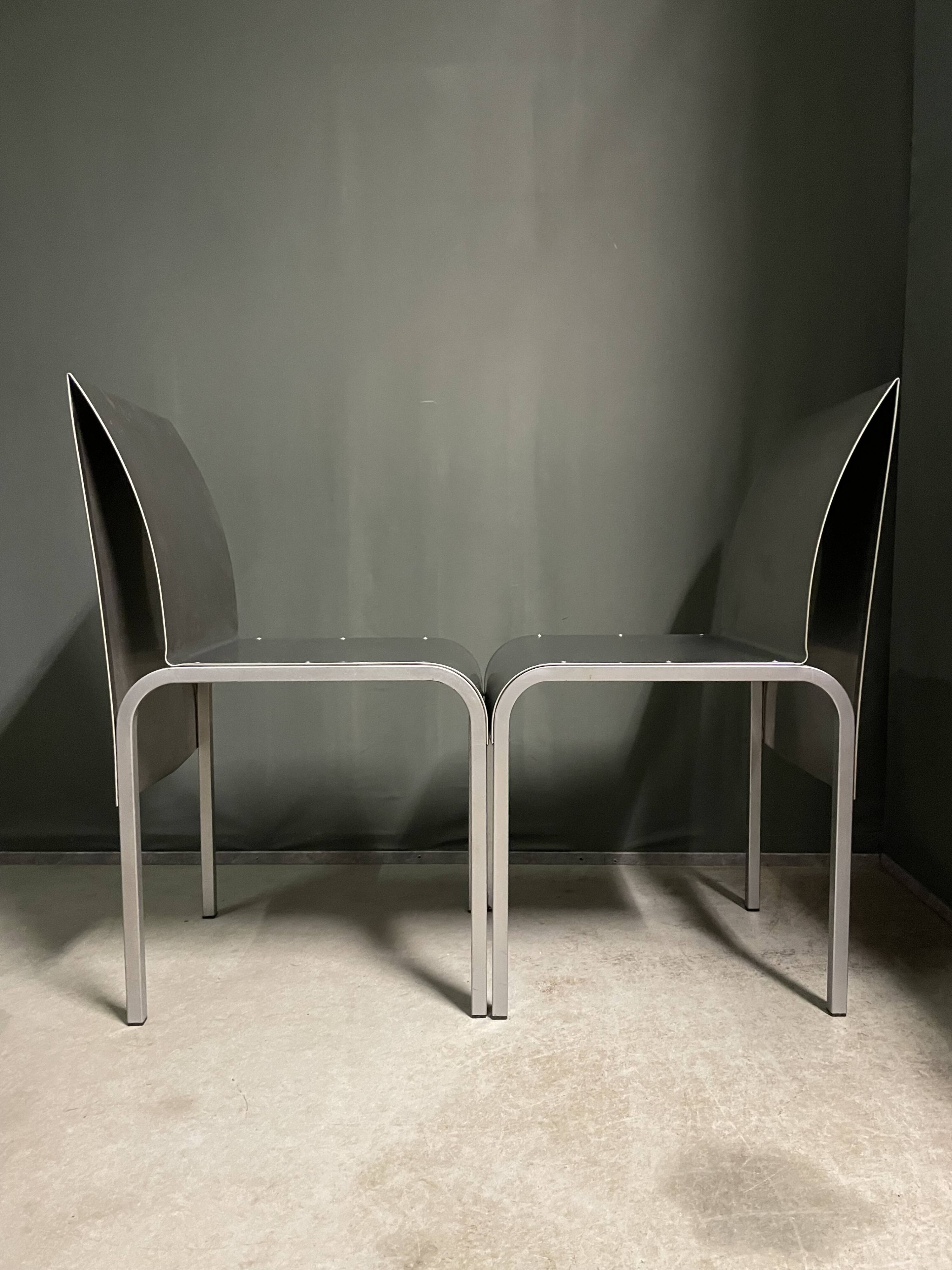 Rare set of 4 Aluminium side chairs 1980's