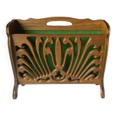 Vintage carved wooden magazine rack