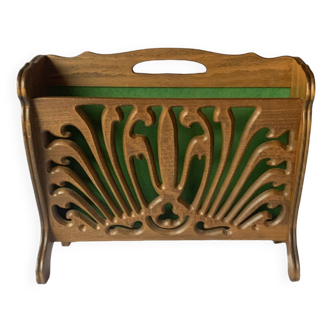 Vintage carved wooden magazine rack