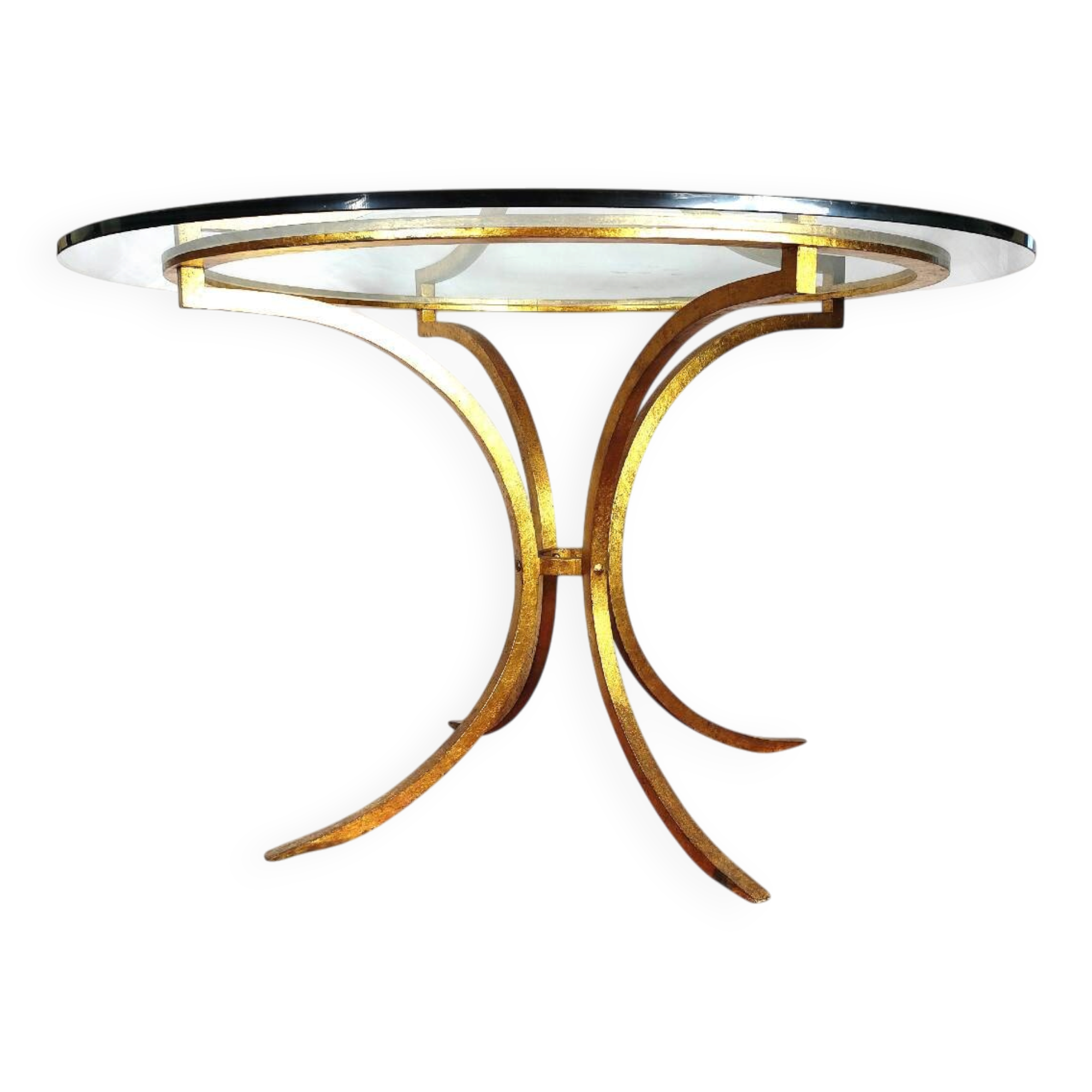 Round Dining Table in Gold Metal by Robert Thibier