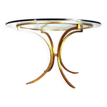 Round Dining Table in Gold Metal by Robert Thibier