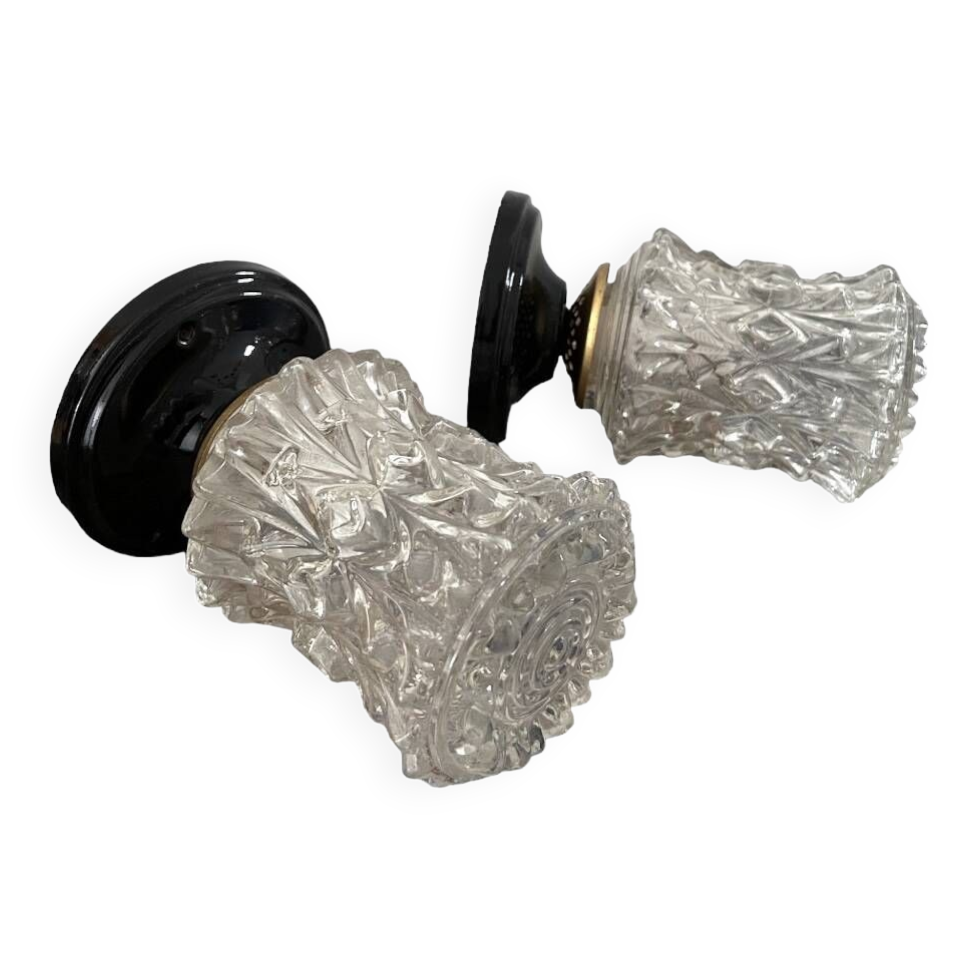 Set of two chiseled glass wall lights