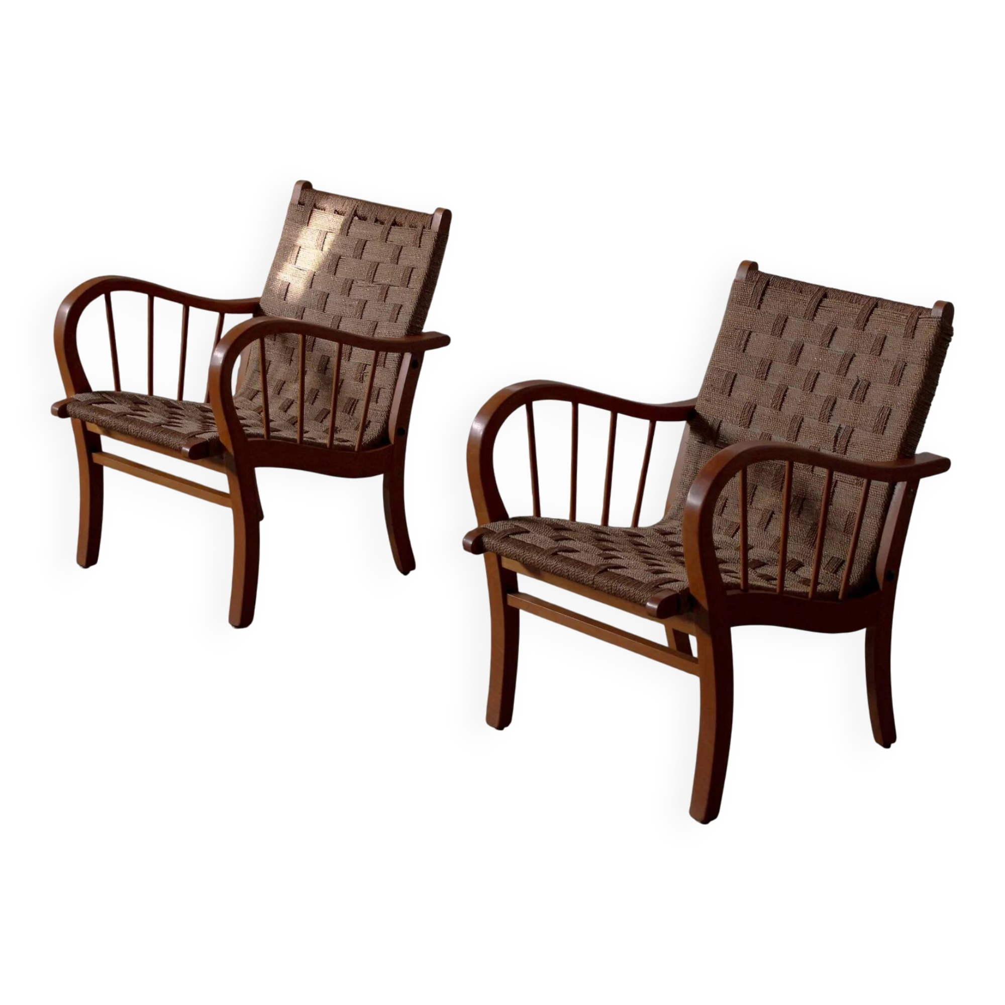 Pair of oak and rope arm chairs - Germany 1950s