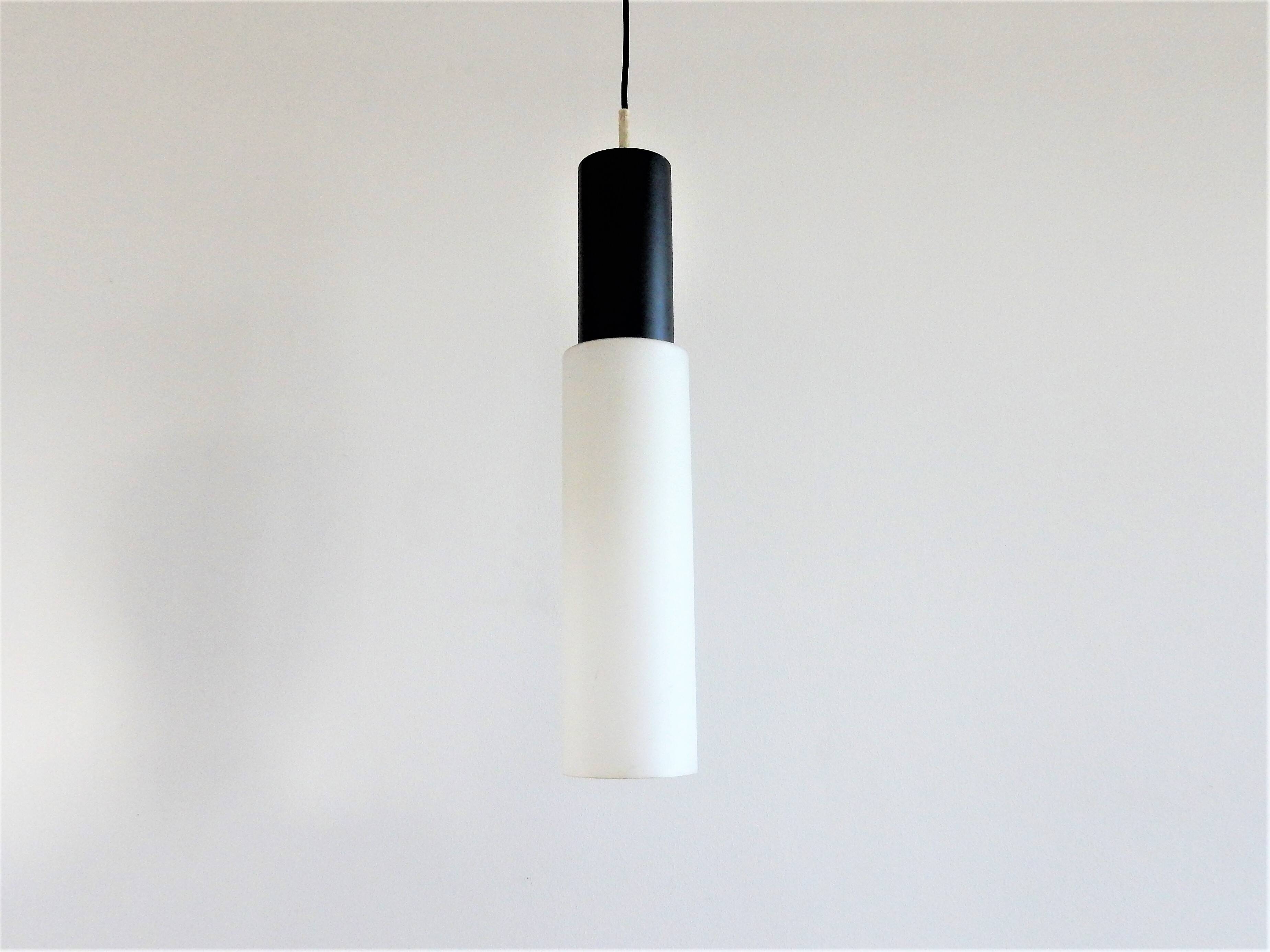 Large black and white glass pendant lamp by Evenblij, 1960's