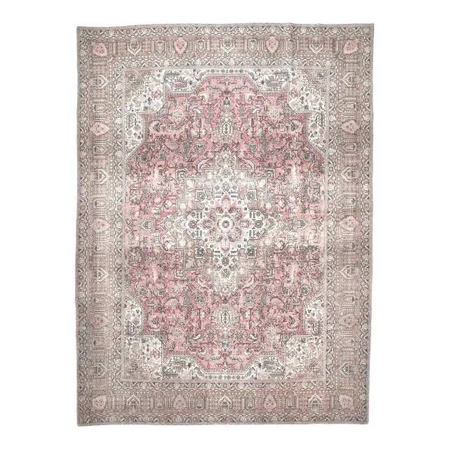 1960s Vintage Persian Handmade Wool Cotton Light Pink Area Rug 285x388