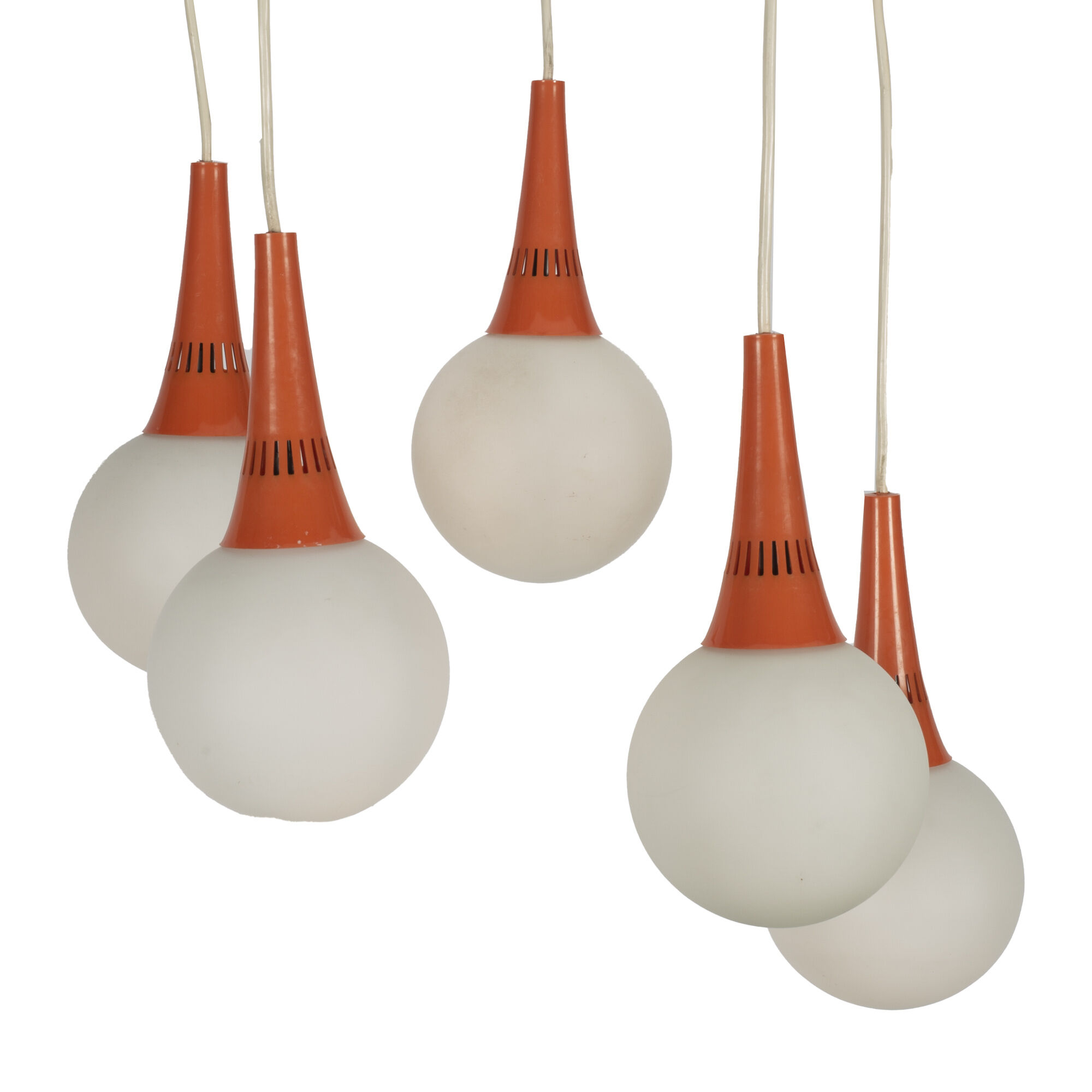 Orange and white 5 ball Space Age pendant lamp