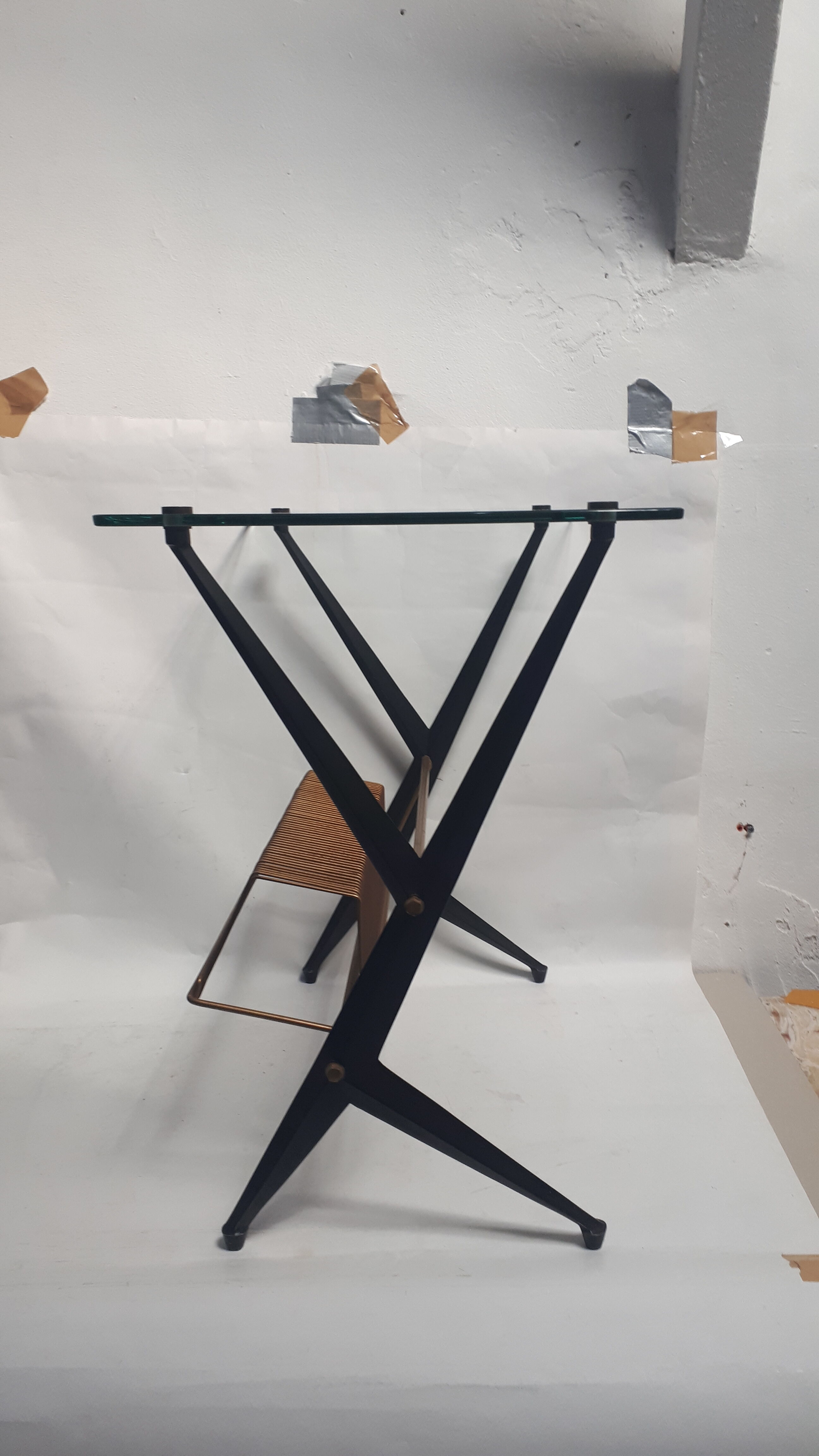 vintage coffee table 1950 1960 glass and metal storage