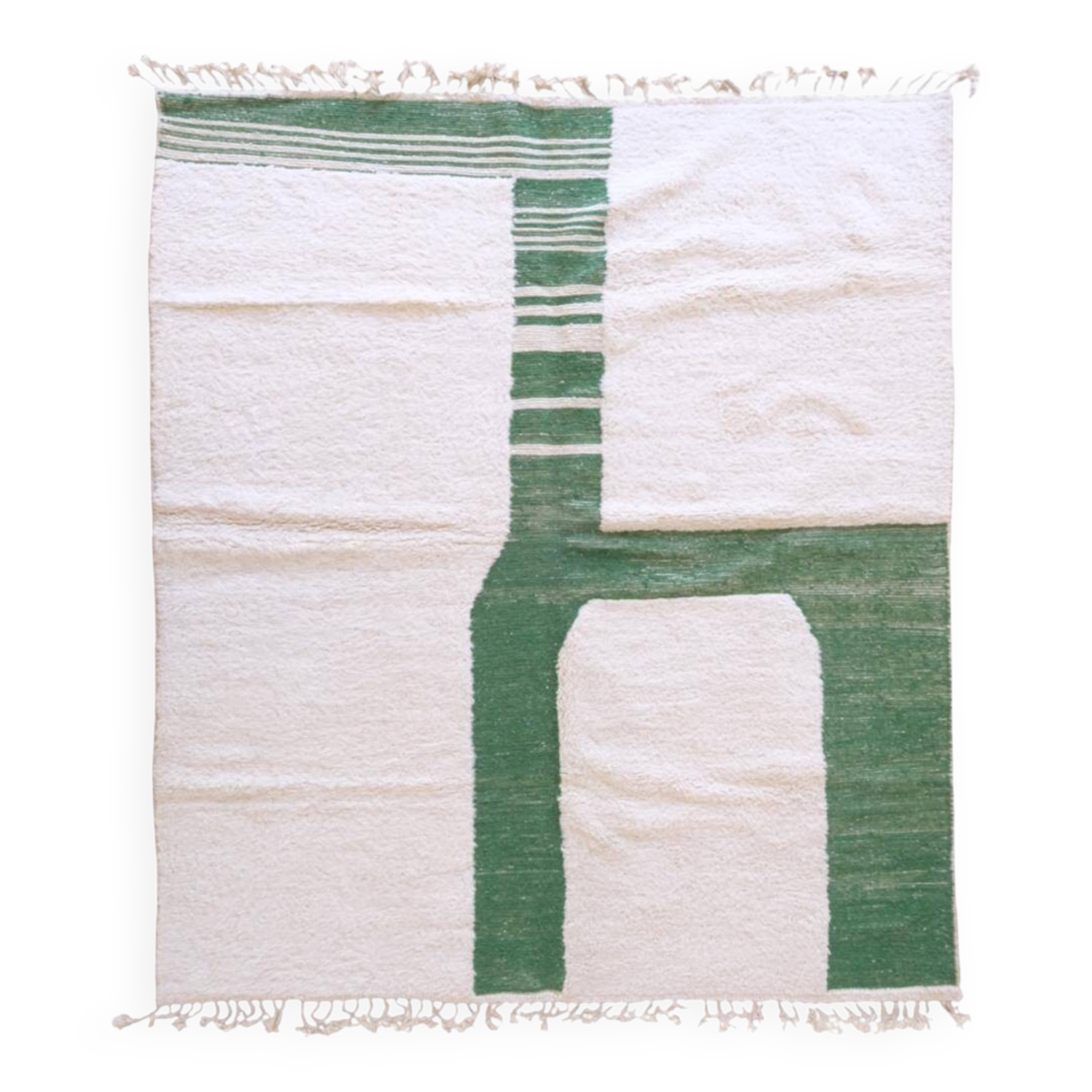Contemporary White and Green Rug - 293 x 251 cm
